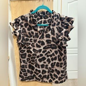 Leopard Print Ruffle Sleeve Blouse